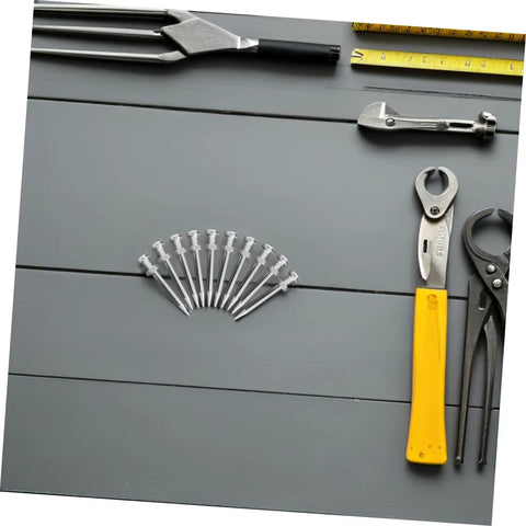 20 Pcs Lawn Aerator Shoes Pegs 5.8cm Spikes for Garden Soil Aeration with tools on gray surface