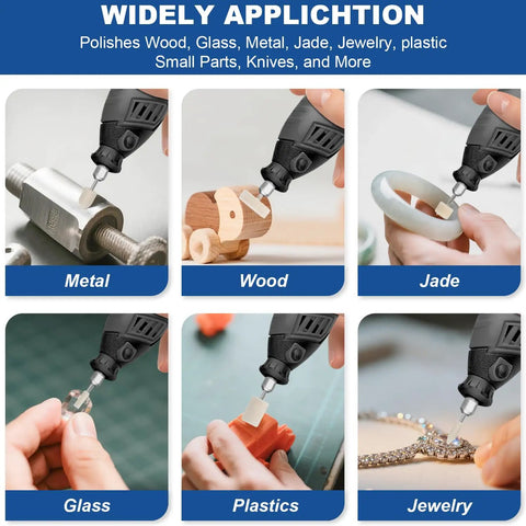 115 Piece Polishing Buffing Wheel Set For Dremel Tools 1 Eighth Inch Shank Pro Grade Wool Buffers used on metal, wood, glass, and jewelry