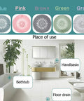 Slick Rubber Drain Stopper And Hair Catcher For Showers, Baths, And Kitchen Sinks, multiple colors displayed in a bathroom.