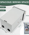 3-phase magnetic motor starter enclosure, gray metal with roomy wiring space; NEMA 3R indoor/outdoor, angled front view.