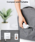 Two Pack 40W USB C Wall Charger All-in-One 4-Port Fast Charging Block With Dual USB C And USB A Ports Power Delivery 3.0 And Quick Charge in gray travel bag