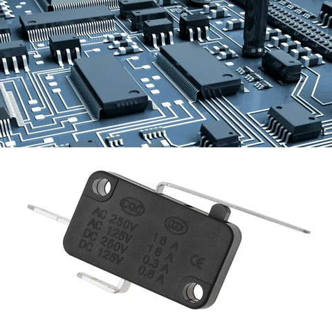 Must Have 2 Pin Micro Limit Switch With Lever VMN15 125V 250V AC Built Rugged for Current Control shown in front of circuit board
