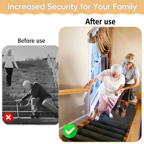 Wall Mounted Indoor Stair Railing Solid Pine Wood Handrail Heavy Duty Grab Bar With Non Slip Grip Built Tough To Handle Daily Use Supports Three Hundred Pounds Real Deal Home Safety before and after use with people using handrail.