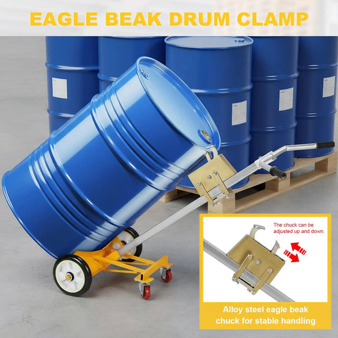 Heavy Duty 55 Gallon Drum Dolly With Braking Wheels, Rugged Reinforced Upgrade, Sturdy Steel Frame Built To Haul Up To 1000 Lbs, Stable Durable Trolley For Easy Oil Drum Transport And Handling On Any Job Site, blue drum clamp on steel dolly