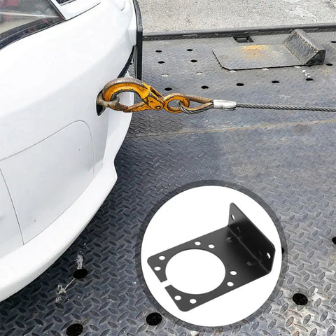 Heavy Duty 7 Pin Trailer Wiring Connector With Easy Install Mounting Brackets Stable Power Transmission Wide Compatibility Iron Bracket Kit For Rugged Use Includes 2 Pieces, black iron bracket on tow vehicle