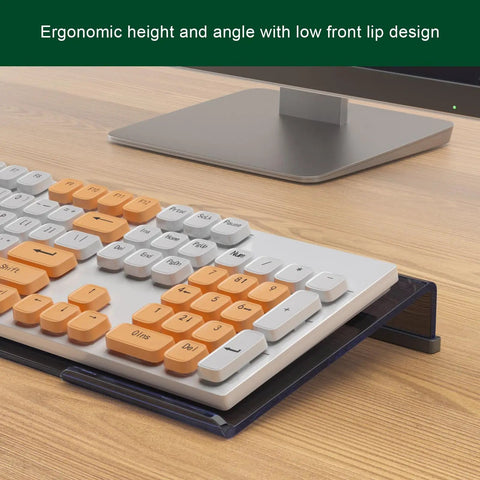 Ergonomic Acrylic Keyboard Stand for Desktop with silicone anti-slip strip elevates keyboard for better posture on wooden desk