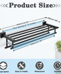 Dimensions of Matte Black Double Towel Rack For Bathroom Wall Mounted 24 Inch Stainless Steel Towel Bar Organizer With Shelf SUS304