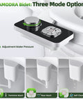 Must Have Non Electric Cold Water Bidet Toilet Seat Attachment With Pressure Controls And Retractable Self Cleaning Dual Nozzles For Front And Rear Wash In Black, showing knob and button controls with three mode options.