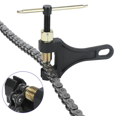 CILOYU motorcycle chain breaker tool for 420–530 chains, black metal with T-handle
