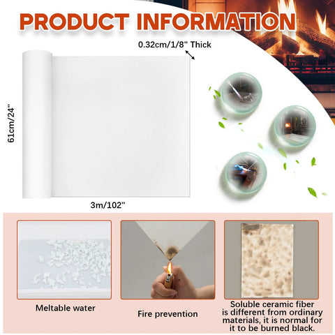 Qilery high-temperature gasket paper sheet, ceramic-fiber alternative, 1/8 inch thick, 24 x 102 inches roll