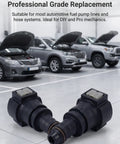 Ride Ready Straight Fuel Line Quick Connector Three Eighth Inch Nylon Hose Coupler black quick connectors in automotive setting.