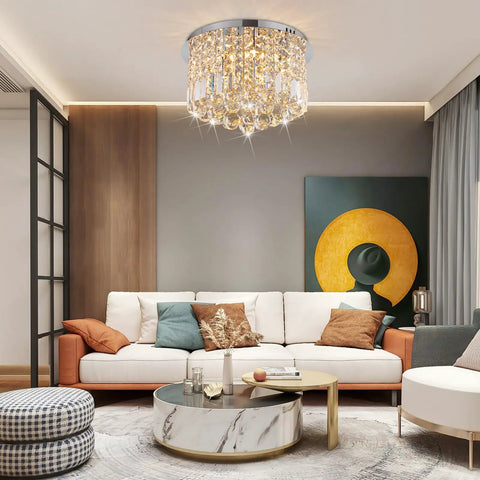 Seven Light Crystal Chandelier Pendant Ceiling Light With Sparkling K9 Crystals Modern Flush Mount Glam Fixture in living room