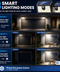 6 Pack Solar Motion Sensor Outdoor Lights Ultra Bright Waterproof Security Lighting With Three Modes display diagram