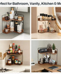 Super Sleek 2 Tier Wooden Corner Shelf For Bathroom Counter And Vanity in corner with skincare and cosmetics.