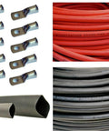 6 AWG Battery Welding Cable Set 10 Ft Black and 10 Ft Red Pure Copper Ultra Flexible Wire With 5/16 And 3/8 Inch Copper Lug Terminals