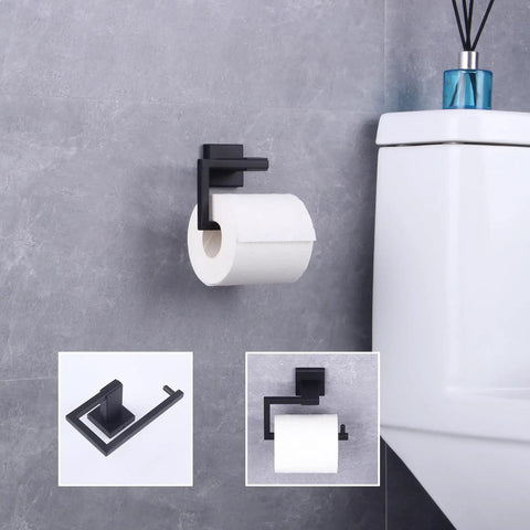 Matte Black Stainless Steel Bath Accessory Set 2 Piece Toilet Paper Holder And Towel Ring SUS304 Rustproof Contemporary Modern Finish