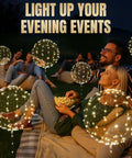 Couple enjoying glowing orbs at outdoor evening event, emphasizing ambiance for parties and gatherings.