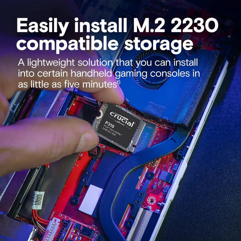 Installing 2TB M.2 2230 PCIe Gen4 NVMe SSD Up To 7,100 MBps Read 6,000 MBps Write in portable gaming setup.