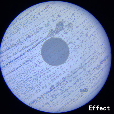 View through Fiber Optic Inspection Microscope With 400x LED Illumination showing fiber pattern and laser filter effect