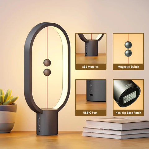 Balance Lamp For Bedroom And Nightstand With Touch Dimmer, Rechargeable LED Table Lamp, Sleek Black Finish with USB-C Port