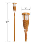 Close-up of 54-inch Solar Island Torch LED Flickering Flame Lights, Waterproof Outdoor Landscape Lighting with Bamboo Finish