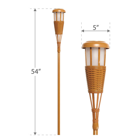 Close-up of 54-inch Solar Island Torch LED Flickering Flame Lights, Waterproof Outdoor Landscape Lighting with Bamboo Finish