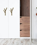 Installed branch shaped cabinet handles on white doors, Branch Shaped Cabinet Handles Four Piece Set Vintage Retro Metal Drawer Knobs For Wardrobe Kitchen Bathroom Cupboard Easy Install Single Hole Mount Classic Furniture Pulls For Cabinets And Doors