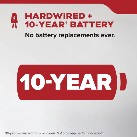 Hardwired Smoke Detector With Ten Year Battery Backup For 120V Homes 85 dB Alarm Red LED Visual Warning Model 20SA10 Three Pack, 10-year battery