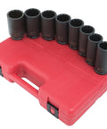 Deep Spindle Nut Impact Socket Set One Half Inch Drive 8 Piece 29Mm To 39Mm 12 Point CRMO Alloy Metric And Standard Sockets For Cars And Trucks Built Tough