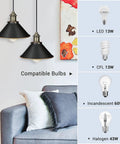 Plug In Pendant Light Dual Pack Farmhouse Chic Industrial Swag Lamp With 15Ft Cord Black Exterior White Interior Shade Retro Copper Accents For Kitchen Sink Living Room Bedroom Dining Hall with compatible bulbs displayed
