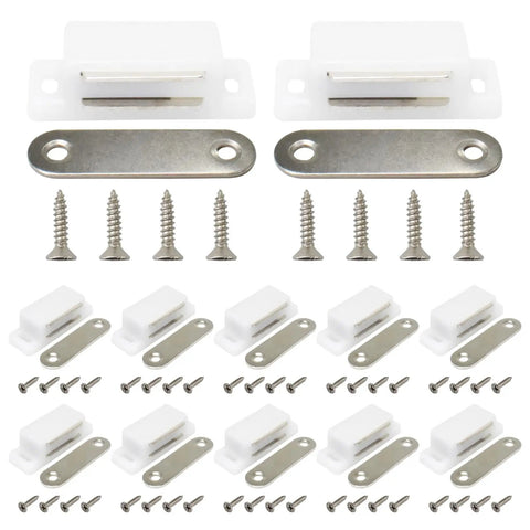 12 Pack Plastic Cabinet Magnetic Heavy Duty Door Catches With Screws For Kitchen Bathroom Cupboard Wardrobe Closet Doors Drawers Latch 15 Lb Hold White Finish Include Strike Plate And 48 Screws For Easy Install