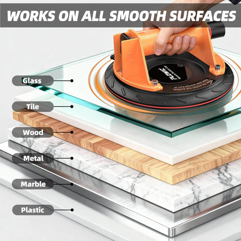 Glass Suction Cups Heavy Duty 8 Inch Vacuum Cup Lifter With Handle And Pump 440 Lbs on smooth glass and tile surfaces