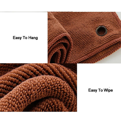 Brown microfiber cleaning towel that is easy to hang, easy to wipe, and highly absorbent for effective cleaning.