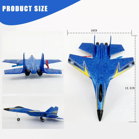 Beginner Friendly Remote Control Airplane For Kids And Adults, 2 Channel Foam RC Plane, Jet Style Glider, Blue, Top and Side Views