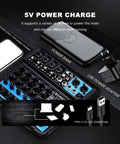Six Channel Mini DJ Audio Mixer With USB Interface Bluetooth And 99 DSP Effects And 48V Phantom Power, power bank and adapter
