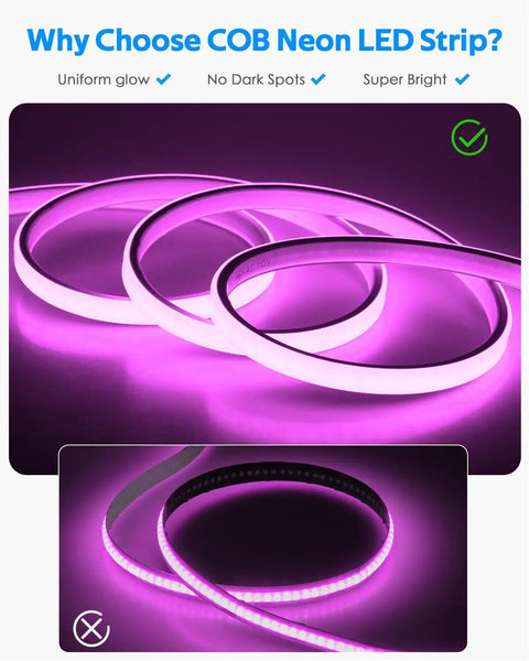Hella Bright 10Ft Bluetooth COB LED Strip Lights With Flex Remote And Smart App Music Sync Dimmable IP67 Waterproof RGB Neon Rope Light For Bedroom Party Decor And Fire Vibes