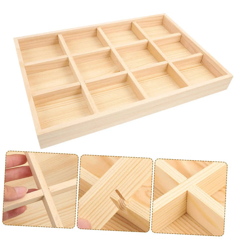 Solid Wooden Jewelry Dish With Thirty Tight Grid Dividers For Rings And Trinkets Great Sink Sidekick Or Vanity Organizer, detailed view of compartment structure.