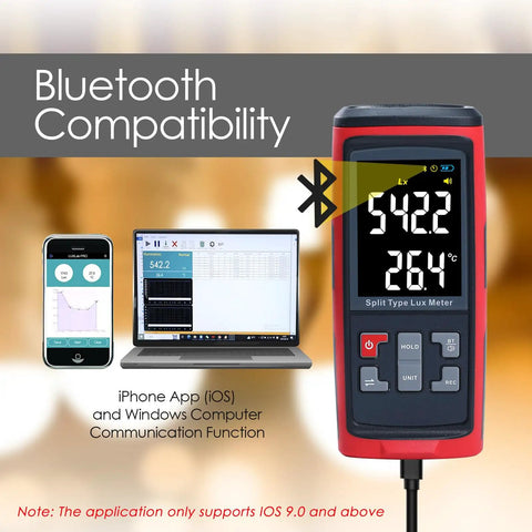 Lux Meter Logger With Split Sensor For iPhone And PC, App Controlled Readings For Plant Growth, Accurate Ambient Light Measurements, Easy Reading Capture And In-Depth Light Data; Bluetooth meter on phone and laptop