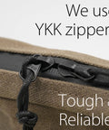 Close-up of YKK zipper on Heavy Duty Waxed Canvas Belt Pouch With YKK Zippers For Men And Women, EDC Waist Pack in Olive, Medium