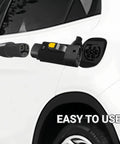 Hella Durable EV Charging Adapter NACS To IEC 62196 Type 2 Connector AC EVSE Plug 32 Amp 250 Volt 7 Kilowatt connected to an electric vehicle.