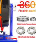 Heavy Duty Caster Set Of Four With Locking Brakes And Professional Rubber Swivel Wheels showing 360° rotation and bearings.