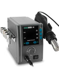 700W Hot Air Soldering Station For PCB Repair 110 220V Rework Station With Dual Digital Displays Temperature Range 100 To 500 Celsius Quick Nozzle Change BGA SMD Soldering For Phone PCB Repair showing soldering tool and nozzles