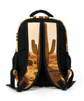Back view of Golden Hour Arid Cactus Print Unisex Everyday Carry Backpack with padded straps and cactus print.