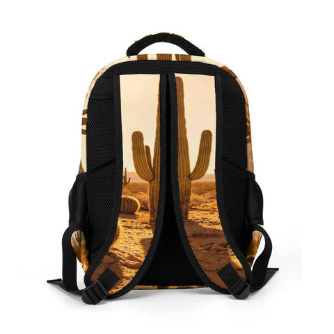 Back view of Golden Hour Arid Cactus Print Unisex Everyday Carry Backpack with padded straps and cactus print.