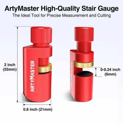Real Deal Aluminum Stair Gauges Set With Thick Rubber Pads For Framing Squares And Speed Square, 2 inch height, red color design.
