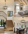 Six Light Black Farmhouse Chandelier Featuring Smooth Geometric Frames Slick Industrial Ceiling Fixture Solid Metal Edison Socket Kickin Up Charm For Kitchen Island And Foyer in various living spaces.