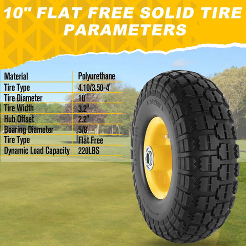 Two Pack 10 Inch Flat Free Solid Rubber Wheel Set For Hand Trucks Wheelbarrows Garden Carts Dollies And Utility Carts