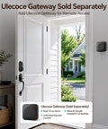Slick Matte Black Smart Door Lock Featuring Super Quick Keyless Entry And Tight Bluetooth Handle That Pairs Directly With Your Phone App Control For Hassle Free Access installed on front door.