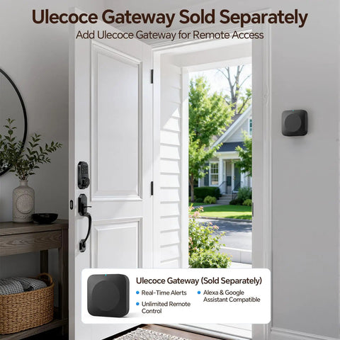 Slick Matte Black Smart Door Lock Featuring Super Quick Keyless Entry And Tight Bluetooth Handle That Pairs Directly With Your Phone App Control For Hassle Free Access installed on front door.