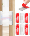 Ultra Thin Cabinet Door Magnets 4 Pack No Drill Stainless Steel Magnetic Latches Stick On Strong Adhesive For Kitchen Cabinets Bathrooms Closets And RV Drawers Seamless Hidden Closures showing adhesive backing and installation
